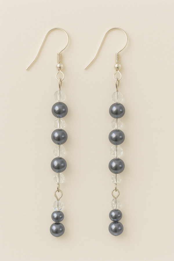 Midnight Pearl & Crystal Glass Earrings