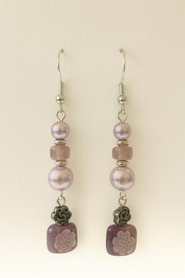 Mauve & Floral Drop Earrings