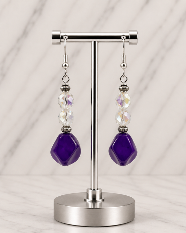Purple Glass Nuggets with Faceted Crystal Beads