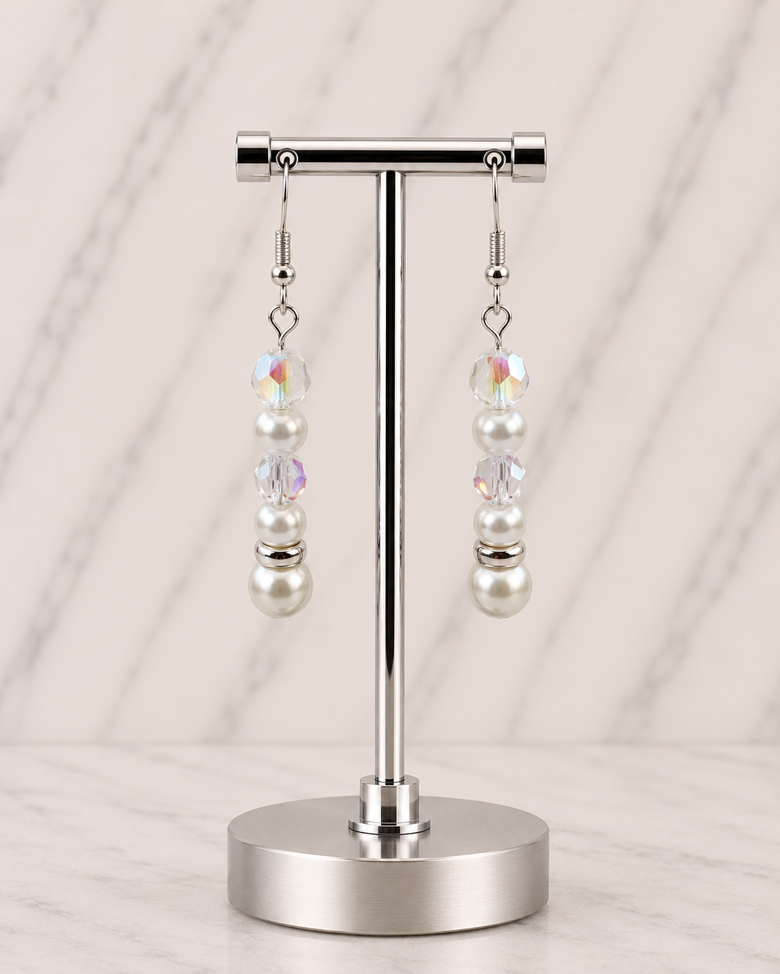 Elegant Pearl & Crystal Dangle Earrings