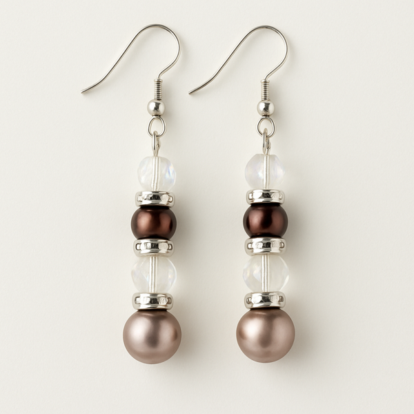 Shimmering Bronze & Crystal Glass Earrings