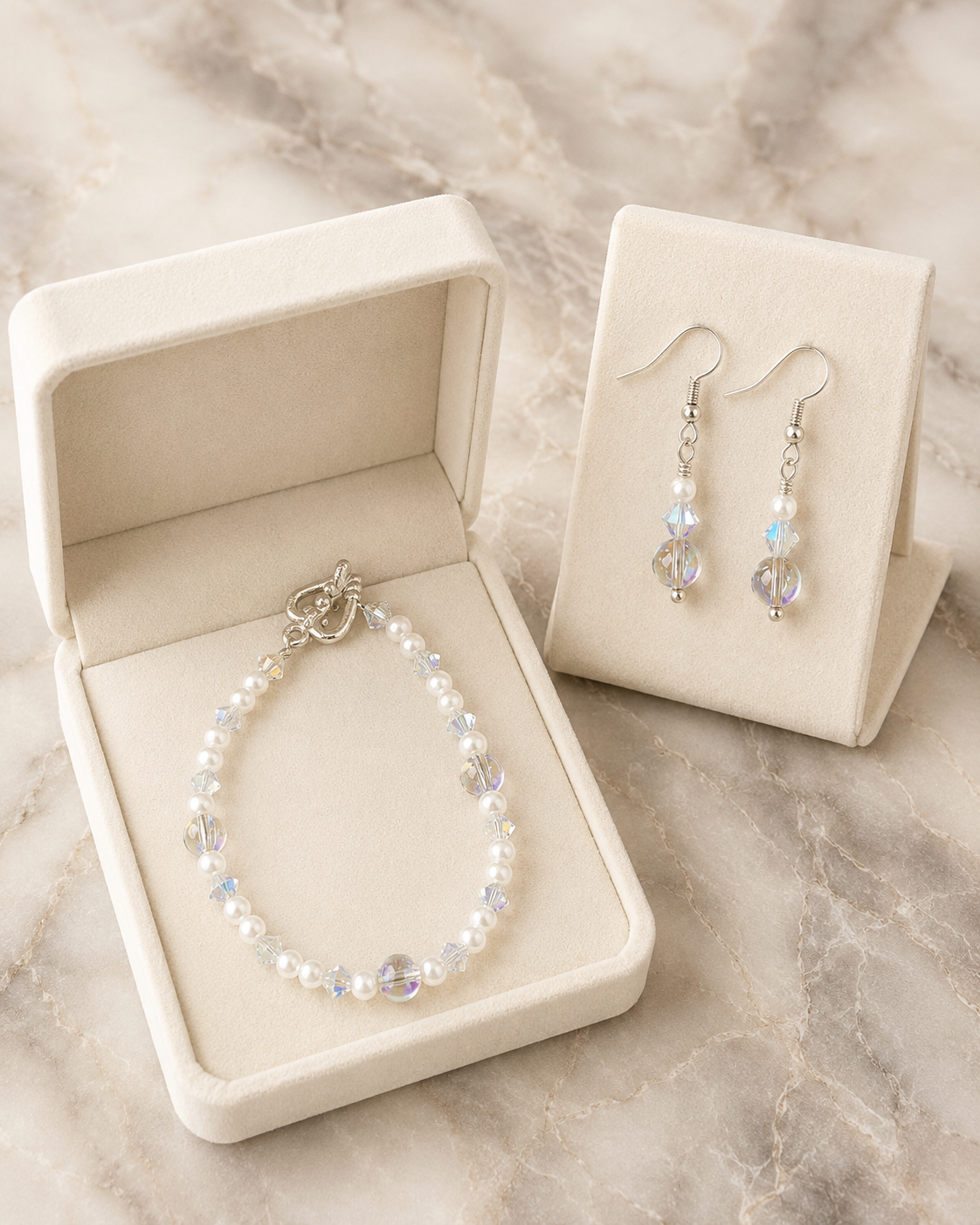 Iridescent Crystal & Pearl Bracelet & Earring Set