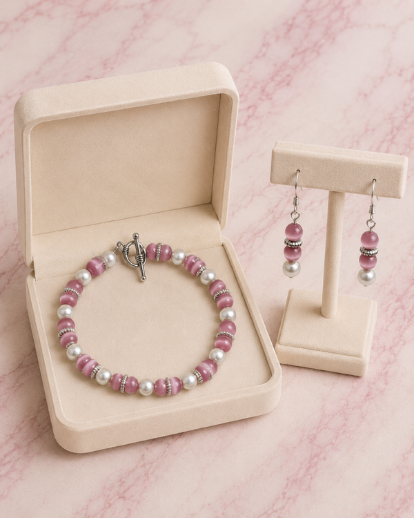 Pink Cat-Eye & Pearl Spacer Romance Set