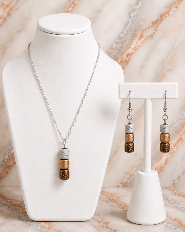 Metallic Copper & Brown Bar Bead Set