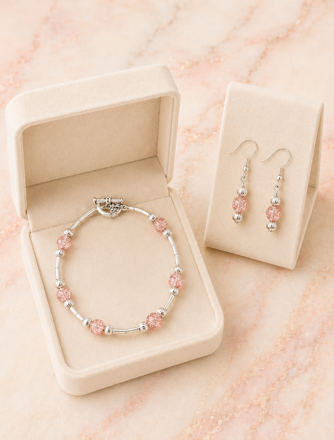 Pink Crackle Glass Set
