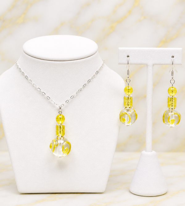 Sunshine Glow Glass Drop Necklace & Earring Set