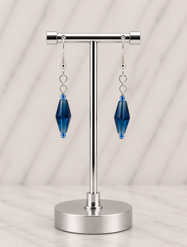 Sleek Blue Crystal Beaded Earrings