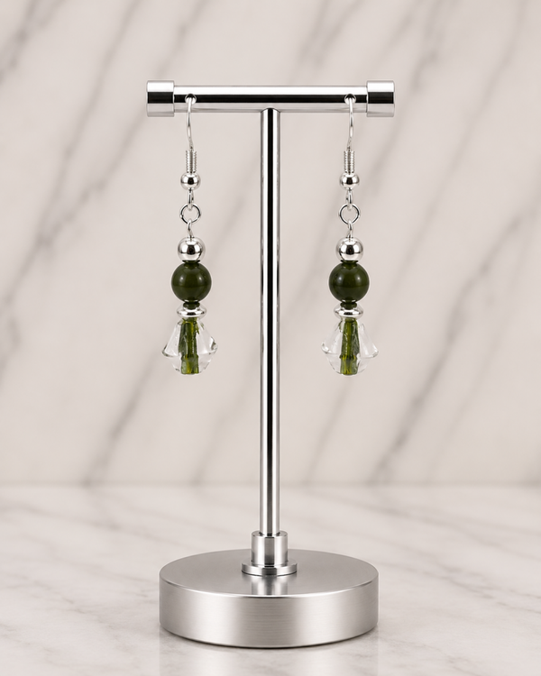 Green & Crystal Drop Earrings