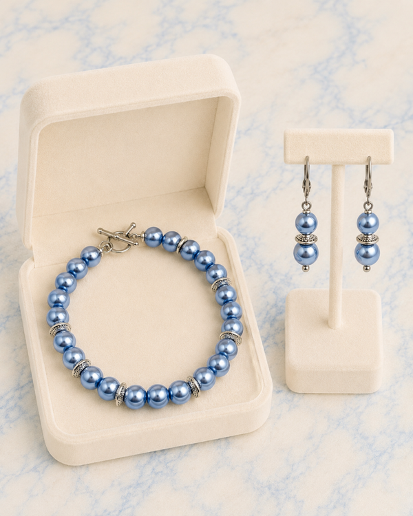 Coastal Blue Pearl Bracelet & Earring Set