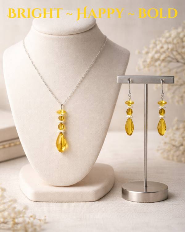 Golden Sunshine Drop Necklace & Earring Set