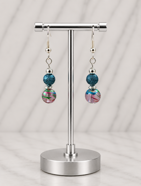 Blue Crackle & Swirl Glass Bead Earrings