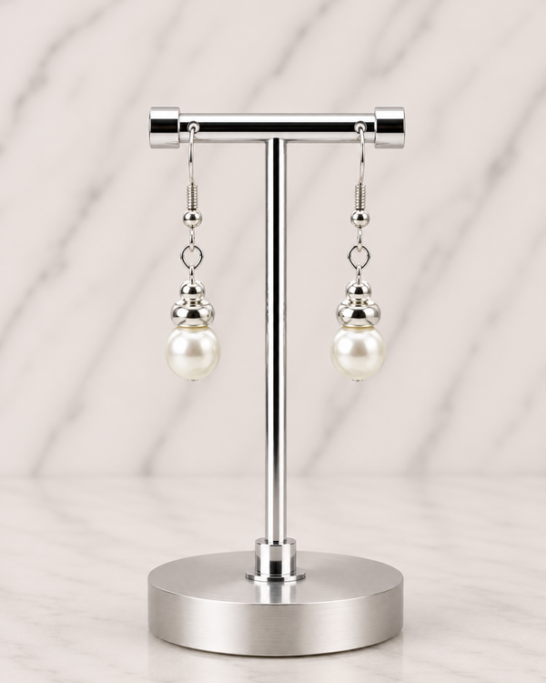 Pearl-White Bead with Silver Dome Cap Accent