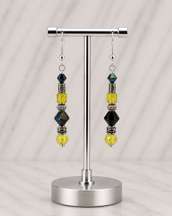 Black, Yellow & Silver Statement Earrings