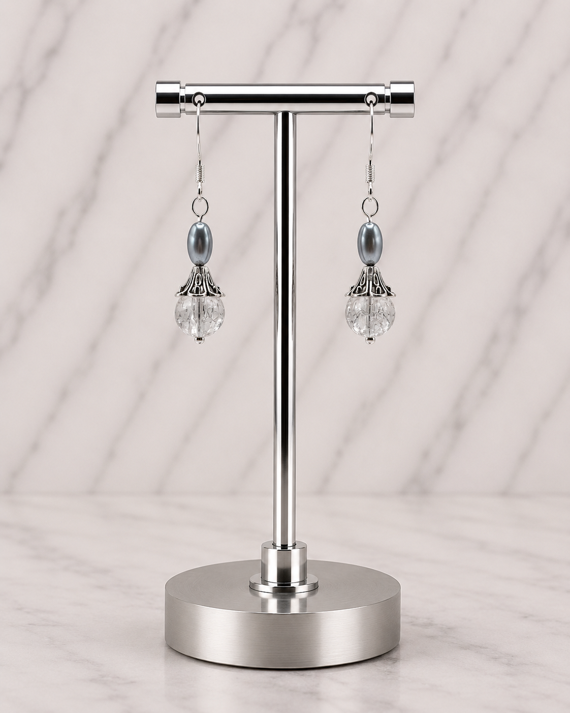 Winter Ice Pearl Drop Earrings