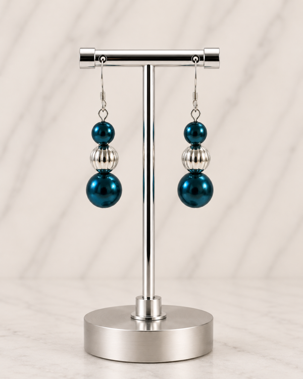 Teal & Silver Pearl Beaded Earrings