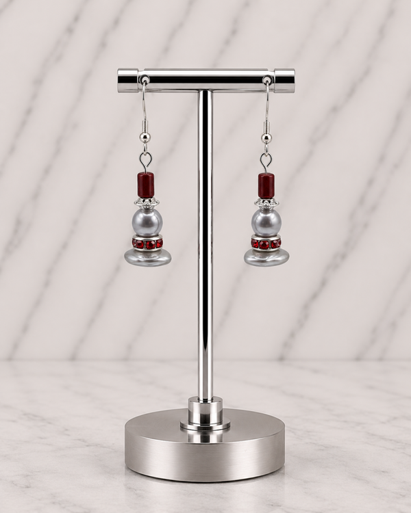 Pearl & Deep Red Winter Drop Earrings