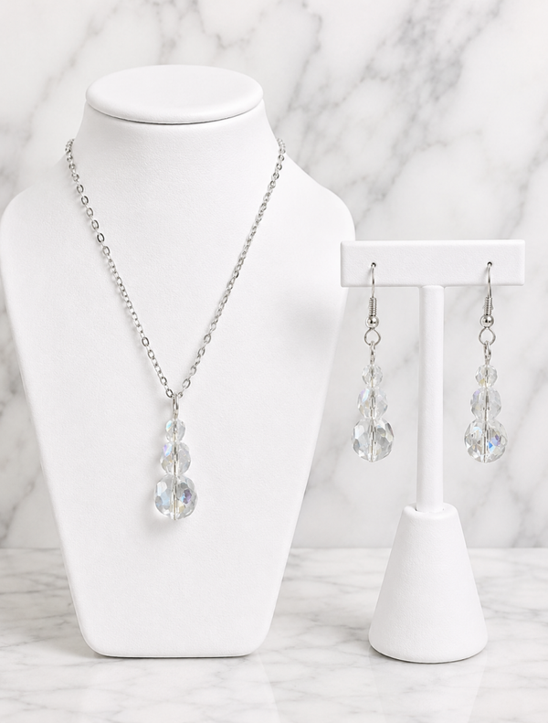 Clear Faceted Crystal Necklace & Earrings Set