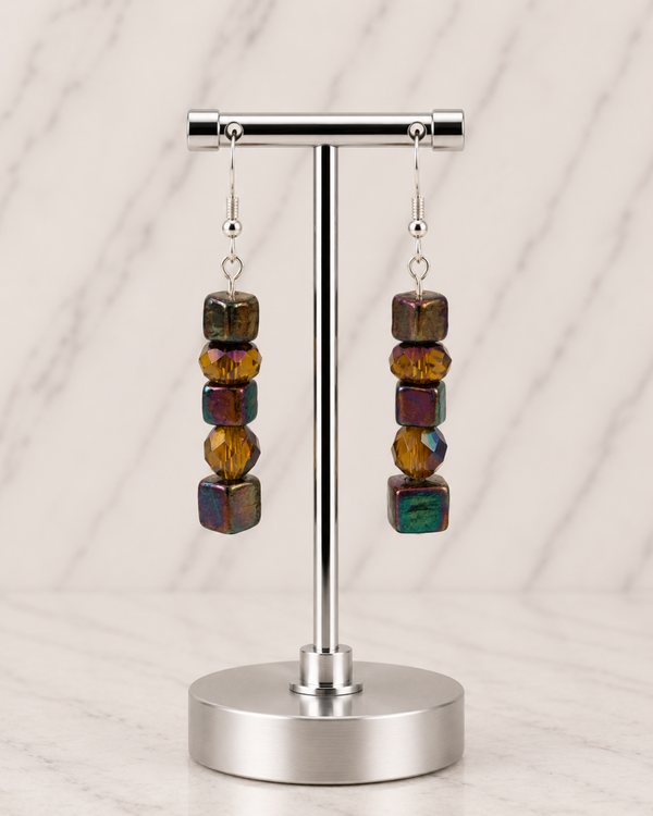 Stacked Metallic & Amber Toned Earrings