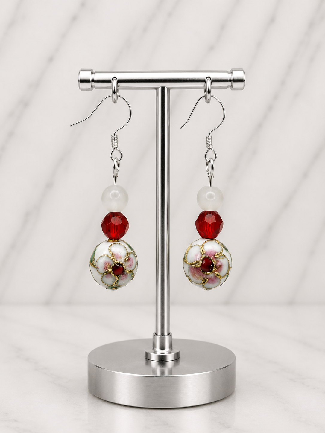 Floral Cloisonné Valentine Drop Earrings