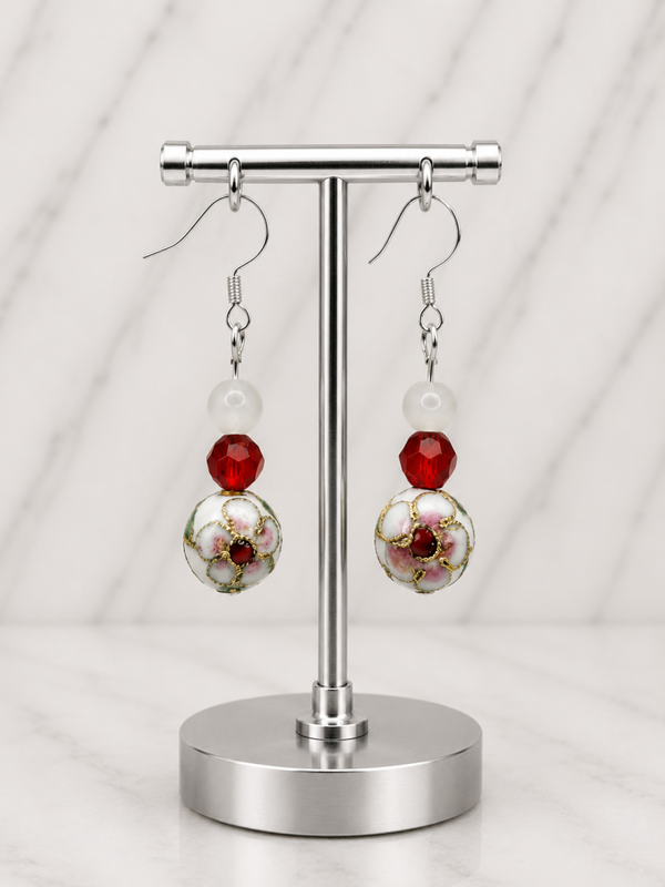 Floral Cloisonné Valentine Drop Earrings