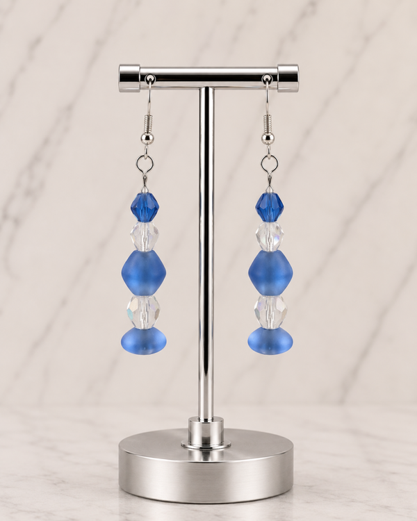 Frosted Blue & Crystal Glass Earrings