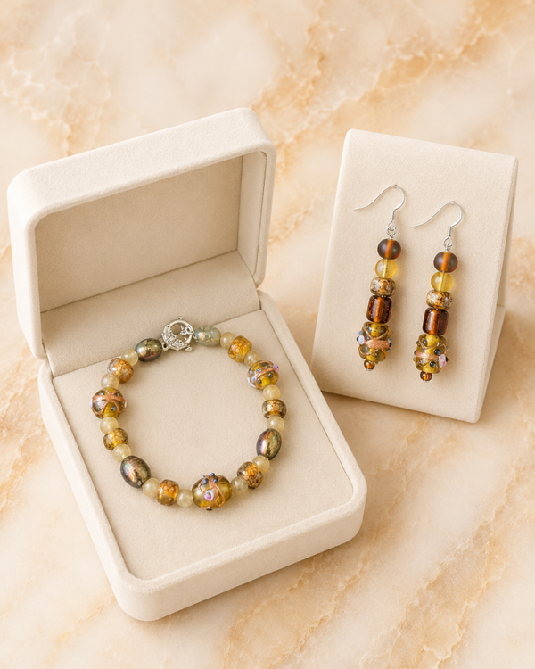 Iridescent Bronze Elegance Bracelet & Earring Set