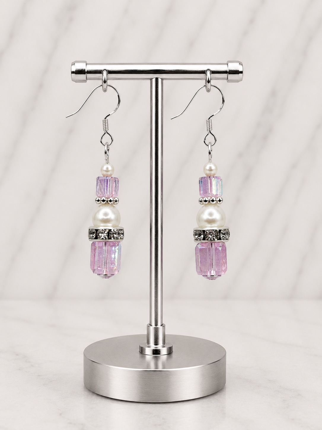 Pink Crystal Pearl Stack Earrings