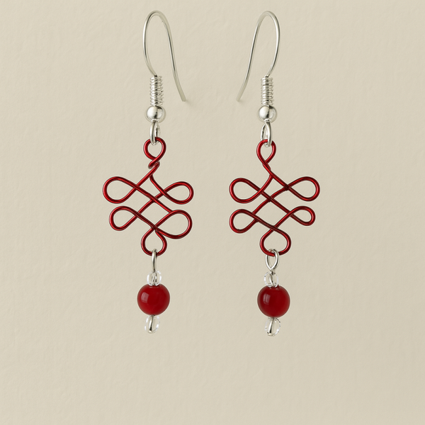 Red Wire Scroll with Crystal & Glass Beads