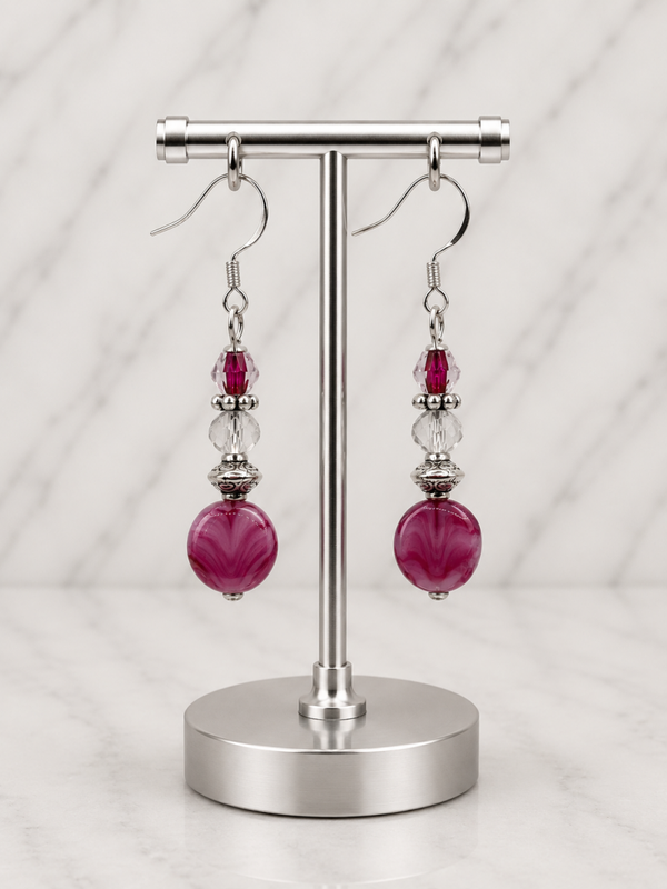 Pink Heart Glass Earrings