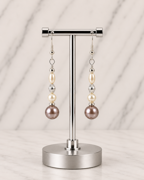 Taupe & Ivory Stacked Beads With Silver-Tone Accents