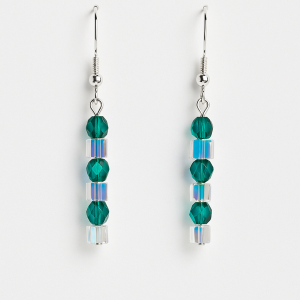 Teal & Crystal Geometric Drop Earrings