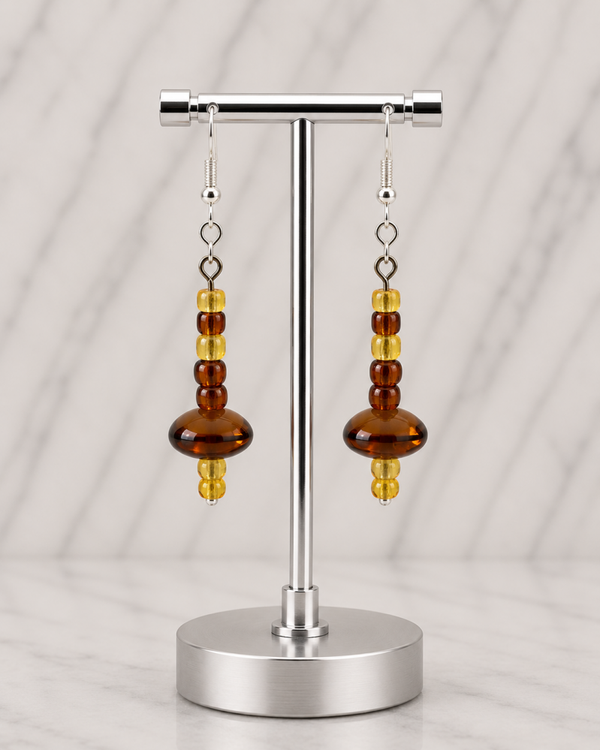 Amber & Gold Glass Bead Drop Earrings