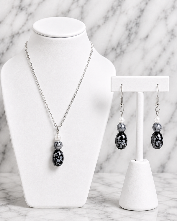 Snowflake Obsidian & Pearl Accent Set