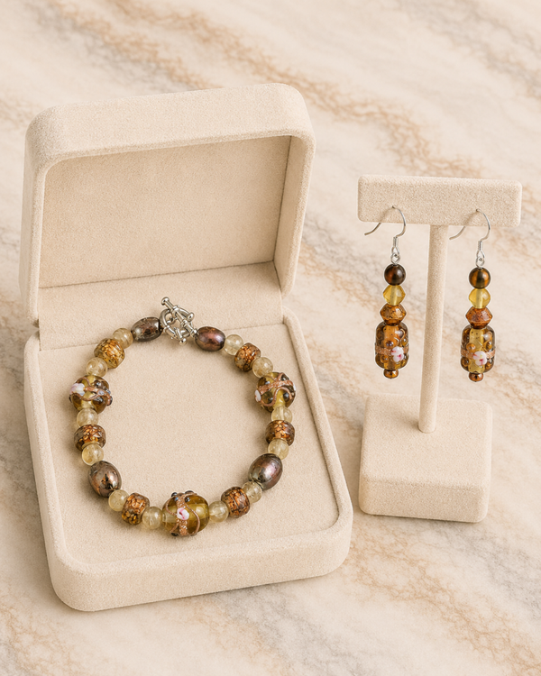Bronze Petal Bracelet & Earring Set