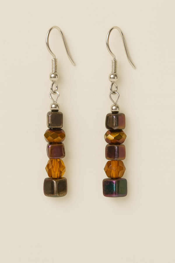 Stacked Metallic & Amber Toned Earrings