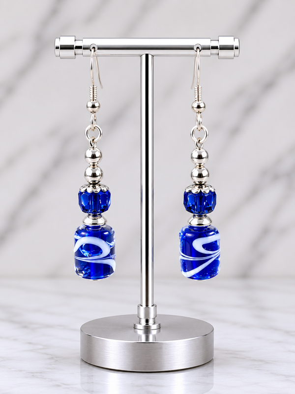 Blue Swirl Glass Bead Earrings