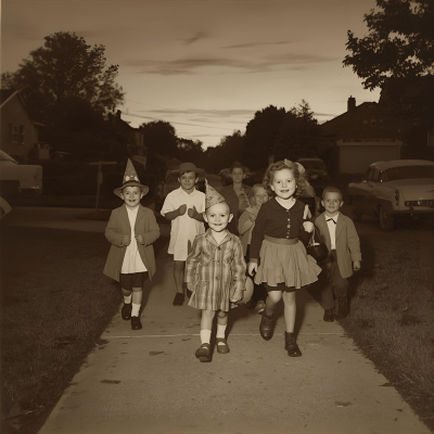 1950s children trick-or-treating