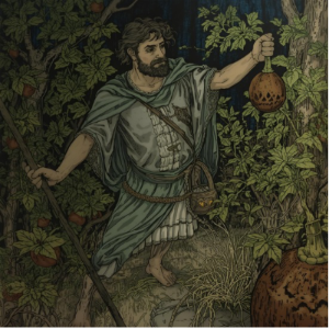 Irish man with carved turnip lantern