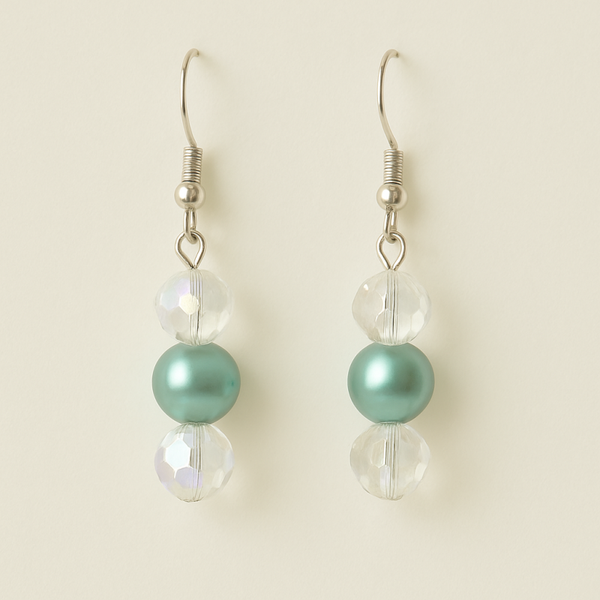 Aqua Pearl Bead & Clear Faceted Earrings
