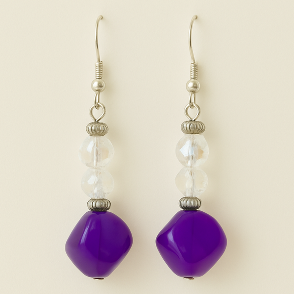 Purple Glass Nuggets with Faceted Crystal Beads