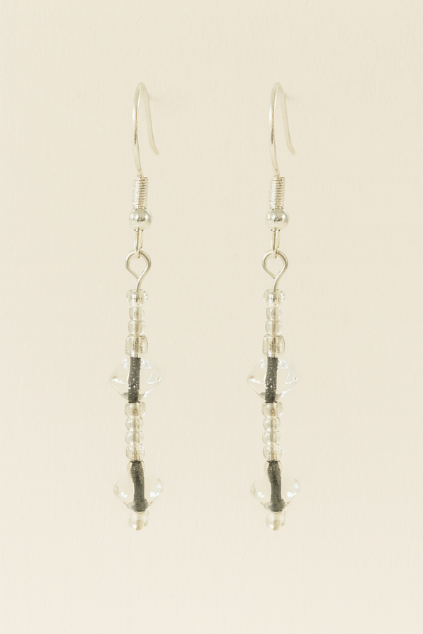Long Clear Glass Bead Drop Earrings