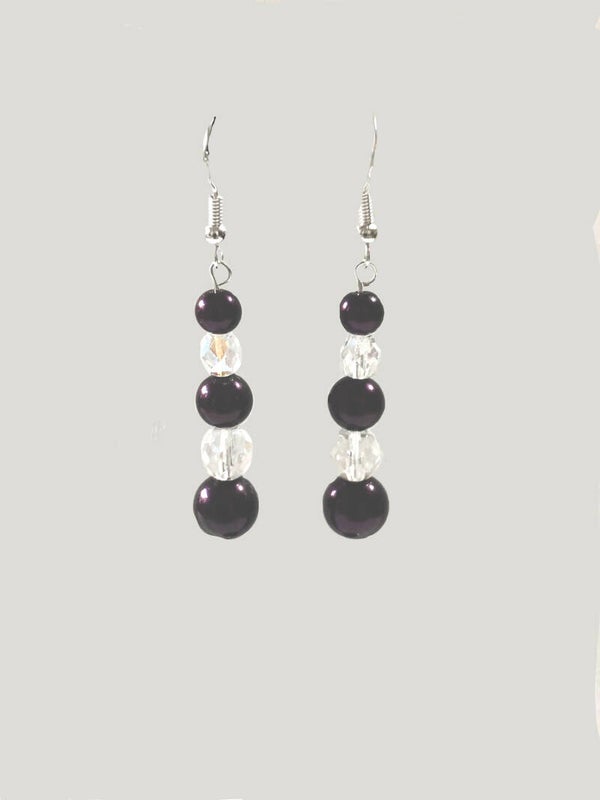 Deep Purple Pearl & Crystal Bead Earrings