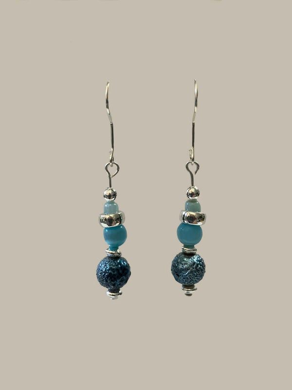 Aqua & Silver Beaded Drop Earrings