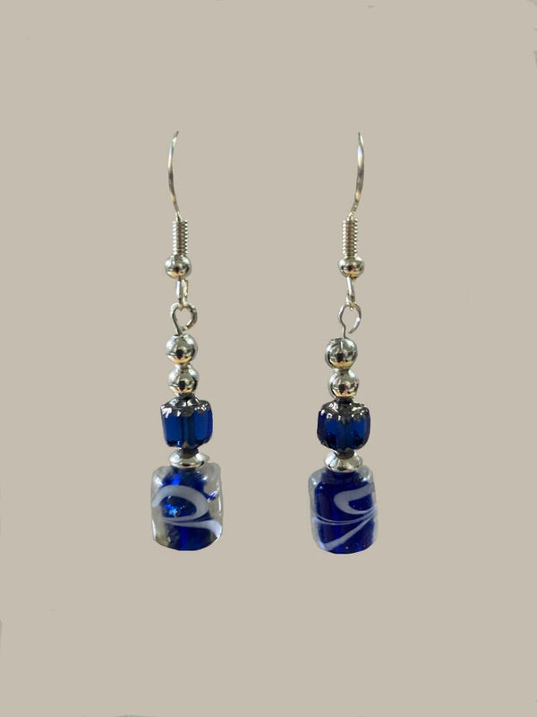 Blue Swirl Glass Bead Earrings