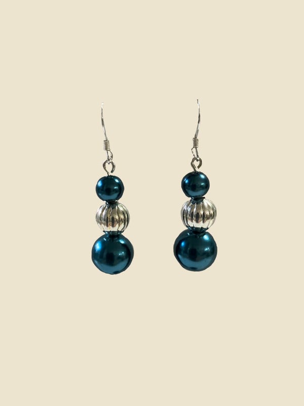 Teal & Silver Pearl Beaded Earrings