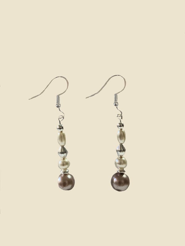 Taupe & Ivory Stacked Beads With Silver-Tone Accents