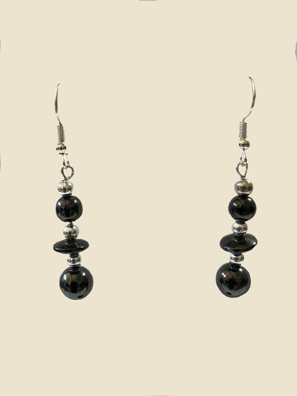 Glossy Black Glass Beads with Wide Disc Spacers