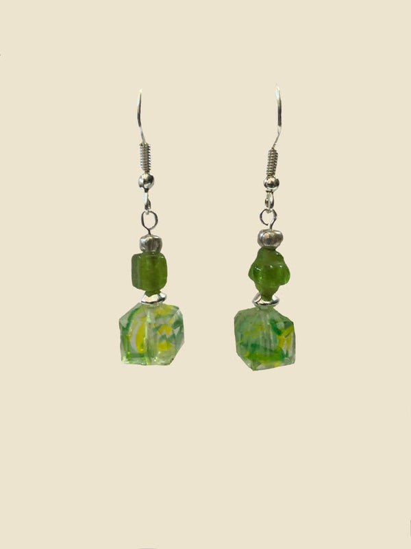 Lime Cube Glass Beads with Textured Accents