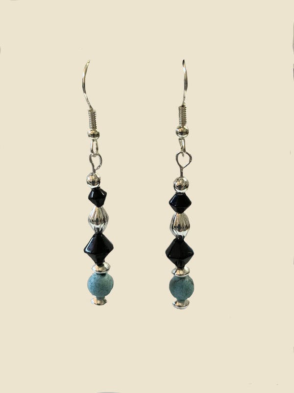 Black, Silver & Aqua Blue Round Dangles