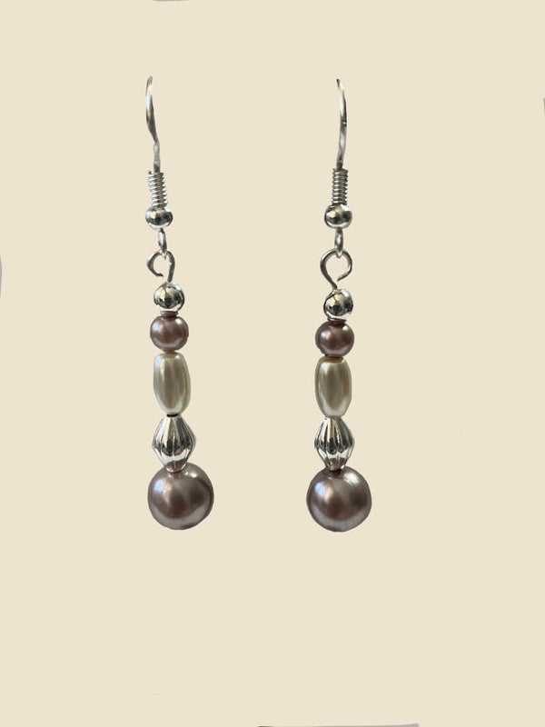 Taupe Pearl & Silver-Tone Drop Earrings